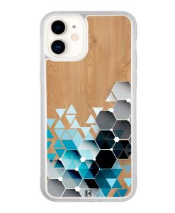 Coque iPhone 11 – Blue triangles on wood