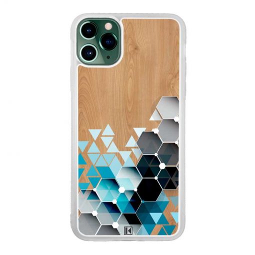 Coque iPhone 11 Pro Max – Blue triangles on wood
