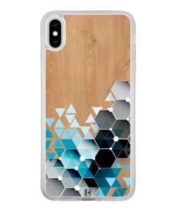 Coque iPhone Xs Max – Blue triangles on wood