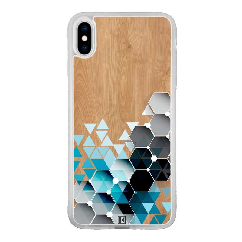 Coque iPhone Xs Max – Blue triangles on wood