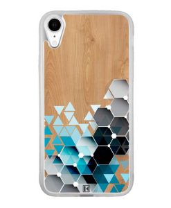 Coque iPhone Xr – Blue triangles on wood