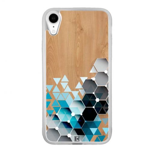 Coque iPhone Xr – Blue triangles on wood
